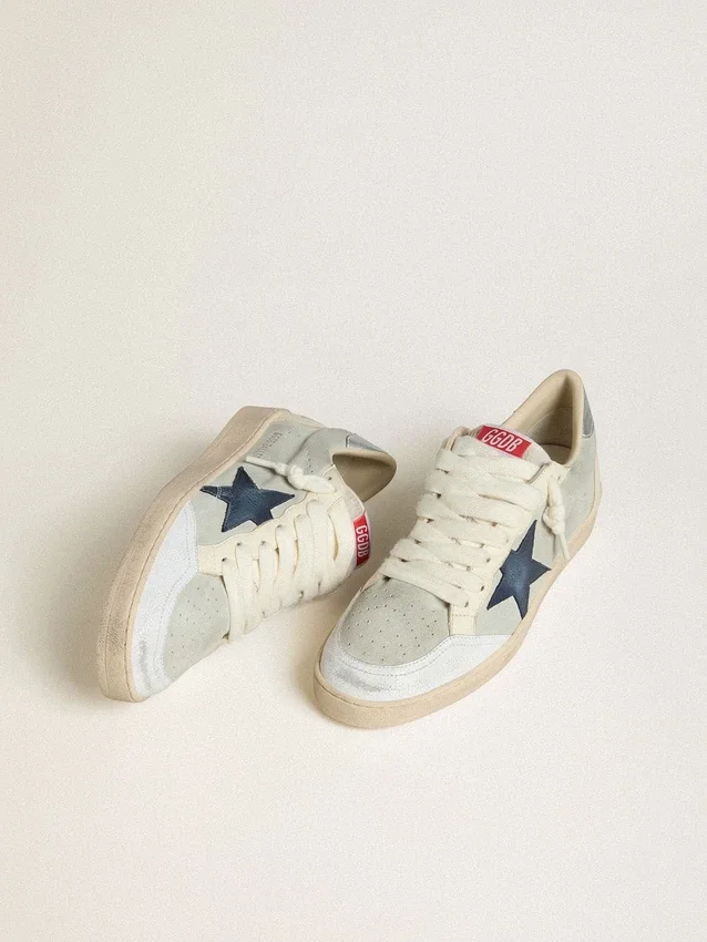 Męskie buty Ball Star z szarego zamszu z niebieską gwiazdą z nubuku i laminowaną skórzaną wstawką na pięcie