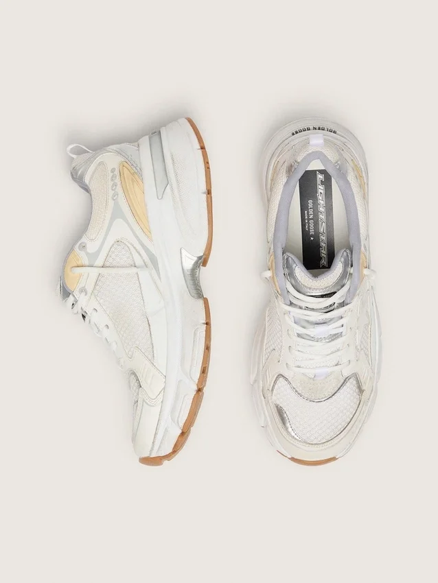 Damskie buty Lightstar z białej skóry i siateczki z gwiazdą w stylu „worn-white”