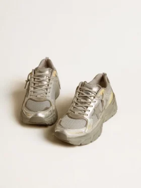 Męskie buty Lightstar z metalicznej skóry i srebrnej siateczki z szarą gwiazdą