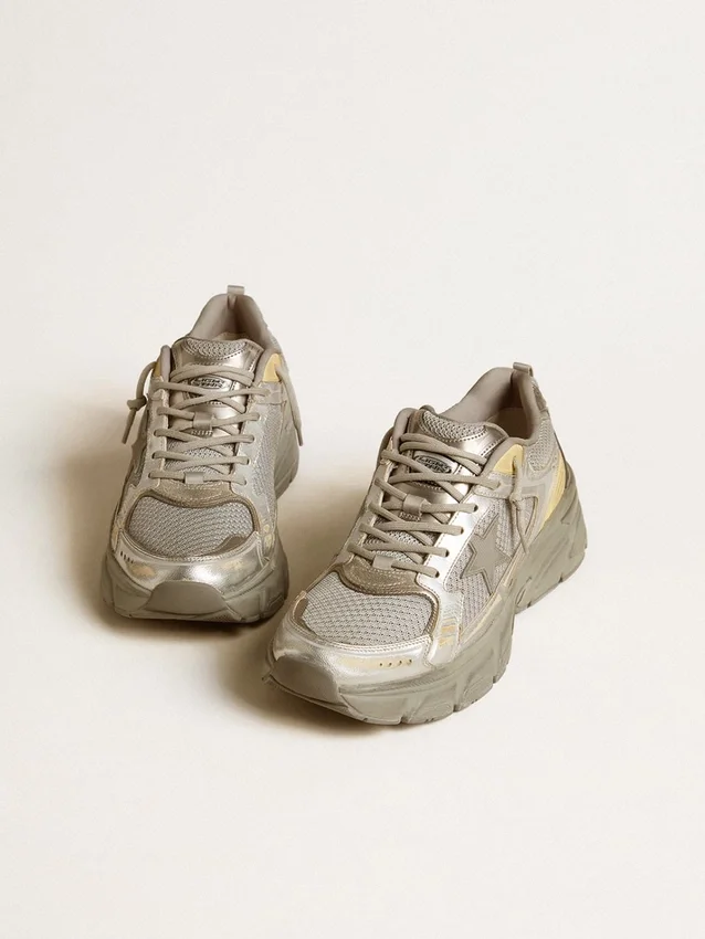 Męskie buty Lightstar z metalicznej skóry i srebrnej siateczki z szarą gwiazdą