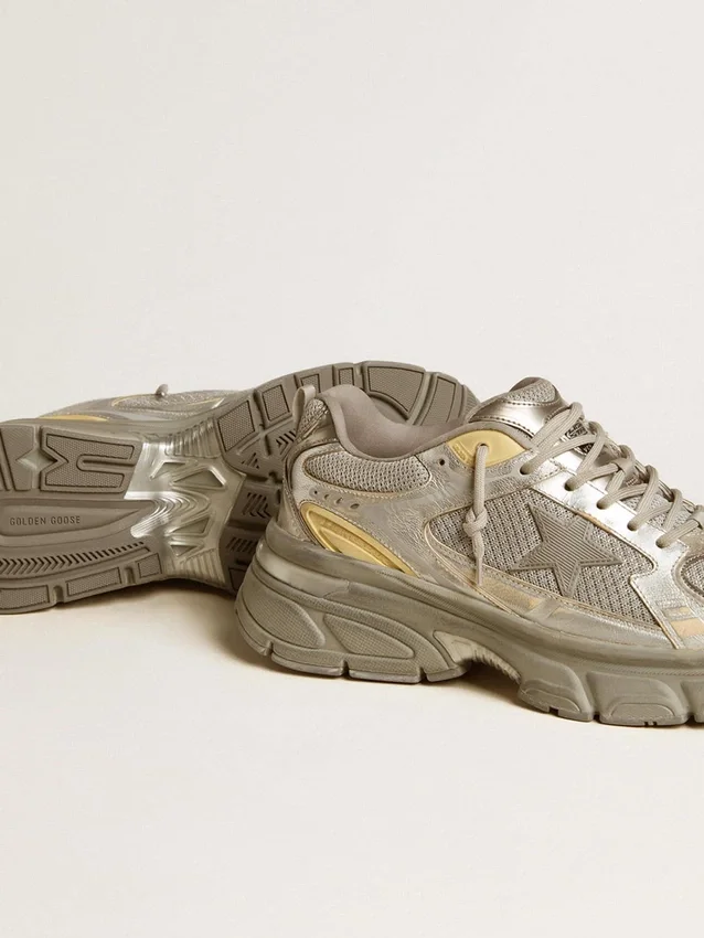 Męskie buty Lightstar z metalicznej skóry i srebrnej siateczki z szarą gwiazdą