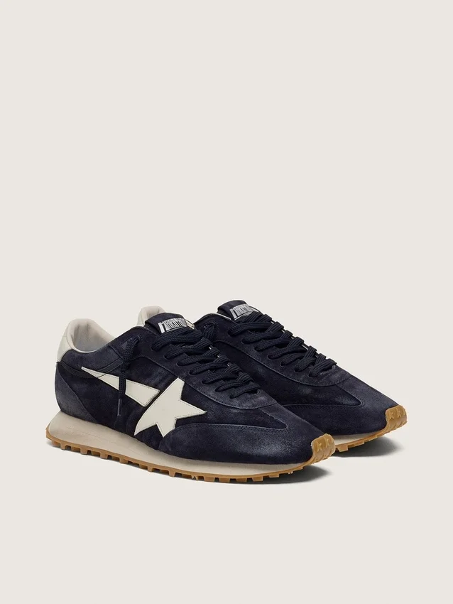 Męskie buty Marathon z granatowego zamszu z białą skórzaną gwiazdą i skórzaną wstawką na pięcie