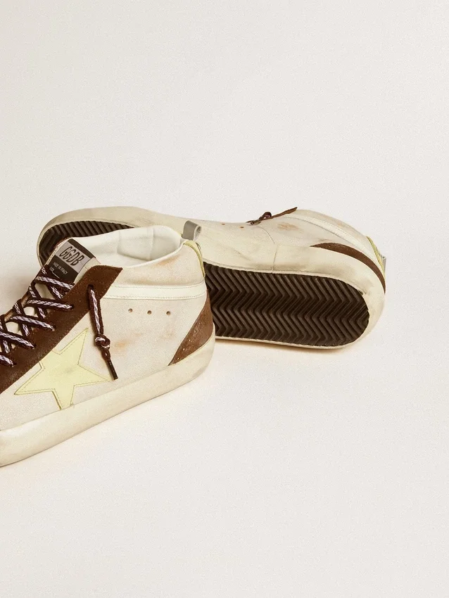 Męskie buty Mid Star w beżowym kolorze z brokatem, z żółtą gwiazdką z zamszu i bawełnianym akcentem