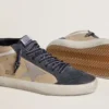 Męskie buty Mid Star z beżowego i niebieskiego zamszu z szarą gwiazdą z skóry nappa i białym skórzanym akcentem