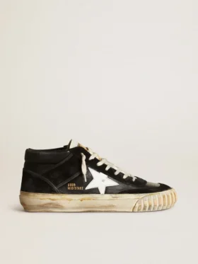 Męskie buty Mid Star z czarnej skóry nappa i zamszu z białą skórzaną gwiazdą