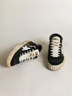 Męskie buty Mid Star z czarnej skóry nappa i zamszu z białą skórzaną gwiazdą
