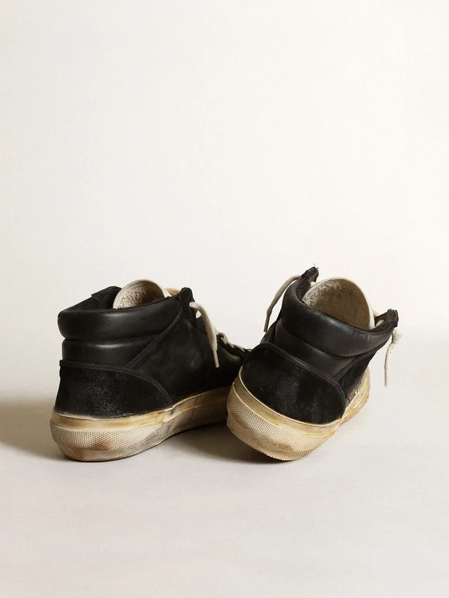 Męskie buty Mid Star z czarnej skóry nappa i zamszu z białą skórzaną gwiazdą