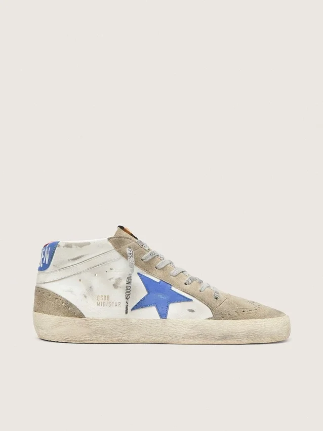 Męskie buty Mid Star z niebieską skórzaną gwiazdą i wstawkami z zamszu w kolorze gołębiej szarości