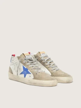 Męskie buty Mid Star z niebieską skórzaną gwiazdą i wstawkami z zamszu w kolorze gołębiej szarości