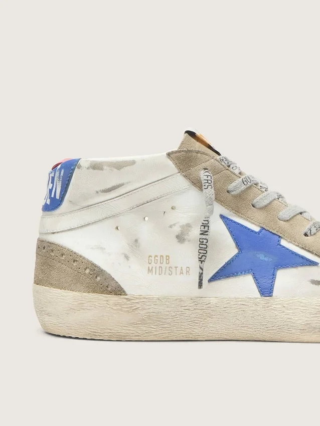 Męskie buty Mid Star z niebieską skórzaną gwiazdą i wstawkami z zamszu w kolorze gołębiej szarości