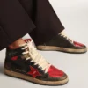 Męskie buty Sky-Star z błyszczącej czarnej skóry z czerwoną gwiazdą
