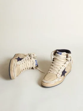 Męskie buty Sky-Star z kremowego nylonu i skóry z niebieską gwiazdą z zamszu