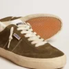 Męskie buty Soul Star z zielonego zamszu z białą skórzaną wstawką na pięcie i języku