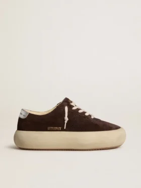 Męskie buty Space-Star z ciemnobrązowego zamszu z metaliczną srebrną wstawką na pięcie