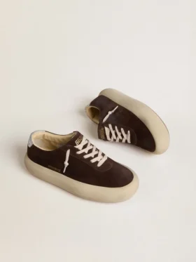 Męskie buty Space-Star z ciemnobrązowego zamszu z metaliczną srebrną wstawką na pięcie