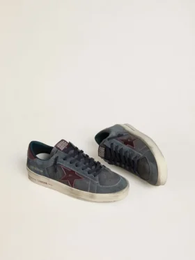 Męskie buty Stardan LTD z antracytowego nubuku i niebieskiego zamszu z metaliczną skórzaną gwiazdą