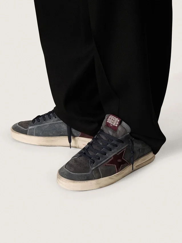 Męskie buty Stardan LTD z antracytowego nubuku i niebieskiego zamszu z metaliczną skórzaną gwiazdą