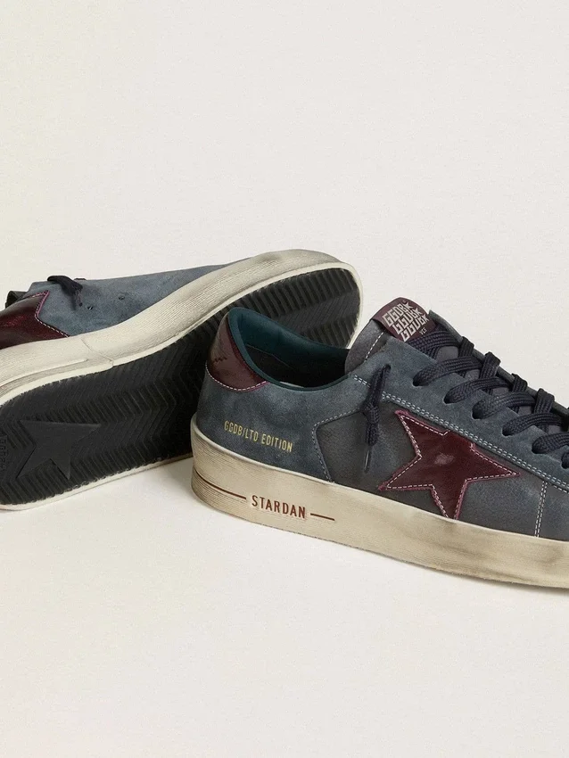 Męskie buty Stardan LTD z antracytowego nubuku i niebieskiego zamszu z metaliczną skórzaną gwiazdą
