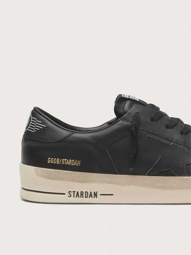 Męskie buty Stardan w całości z czarnej skóry