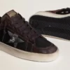 Męskie buty Stardan z brązowego zamszu i czarnej siateczki z białą skórzaną gwiazdą oraz wstawkami ze skóry nappa