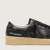 Męskie buty Stardan z czarnej skóry z czarną skórzaną gwiazdą i naszywką na pięcie