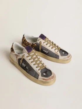 Męskie buty Stardan z nappy i siateczki z zapiętkiem z kuczej skóry w panterkę