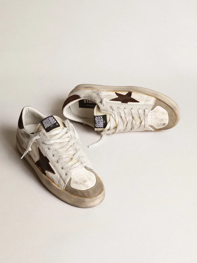 Męskie buty Stardan z nappy i skóry kucyka z brązową zamszową gwiazdą