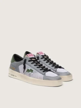 Męskie buty Stardan z zamszu w kolorze pudrowego błękitu z zieloną skórzaną gwiazdką i paskiem na pięcie