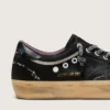Męskie buty Super-Star LAB z czarnego laminowanego zamszu i nylonu z wypukłą gwiazdą oraz sznurowadłami z kryształkami