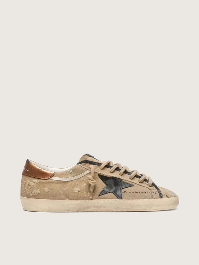 Męskie buty Super-Star LTD z beżowego płótna z czarną skórzaną gwiazdą