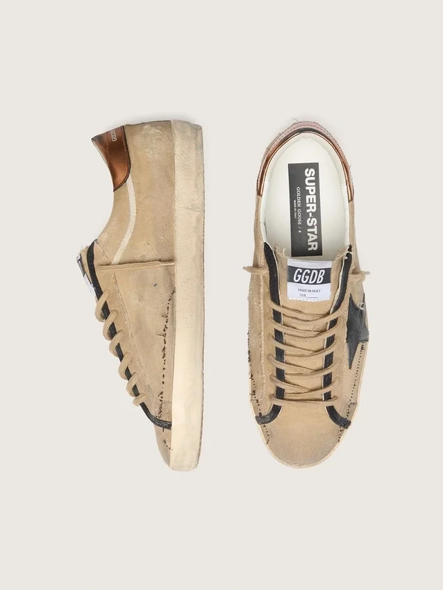 Męskie buty Super-Star LTD z beżowego płótna z czarną skórzaną gwiazdą
