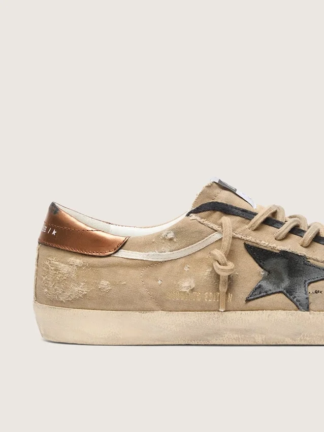 Męskie buty Super-Star LTD z beżowego płótna z czarną skórzaną gwiazdą