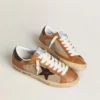 Męskie buty Super-Star LTD z beżowej wełny z brązową skórzaną gwiazdą i wstawkami w kolorze camelowym