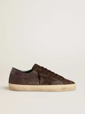 Męskie buty Super-Star LTD z brązowego nubuku z zamszową gwiazdą i fioletową skórzaną wstawką na pięcie