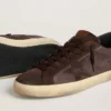 Męskie buty Super-Star LTD z brązowego nubuku z zamszową gwiazdą i fioletową skórzaną wstawką na pięcie