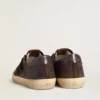 Męskie buty Super-Star LTD z brązowego nubuku z zamszową gwiazdą i fioletową skórzaną wstawką na pięcie