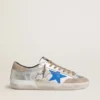 Męskie buty Super-Star LTD z metalicznego srebrnego zamszu z skórzaną gwiazdą i zamszową wstawką na pięcie