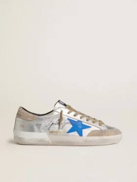 Męskie buty Super-Star LTD z metalicznego srebrnego zamszu z skórzaną gwiazdą i zamszową wstawką na pięcie