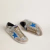 Męskie buty Super-Star LTD z metalicznego srebrnego zamszu z skórzaną gwiazdą i zamszową wstawką na pięcie