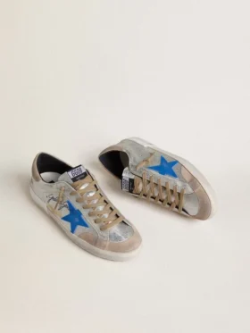 Męskie buty Super-Star LTD z metalicznego srebrnego zamszu z skórzaną gwiazdą i zamszową wstawką na pięcie