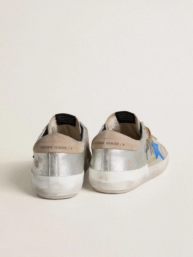 Męskie buty Super-Star LTD z metalicznego srebrnego zamszu z skórzaną gwiazdą i zamszową wstawką na pięcie