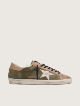 Męskie buty Super-Star LTD z oliwkowo-zielonego zamszu z kremową haftowaną gwiazdą