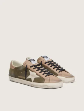 Męskie buty Super-Star LTD z oliwkowo-zielonego zamszu z kremową haftowaną gwiazdą