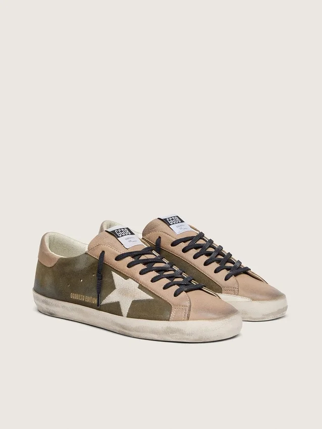 Męskie buty Super-Star LTD z oliwkowo-zielonego zamszu z kremową haftowaną gwiazdą