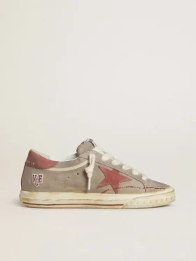 Męskie buty Super-Star LTD z szarego zamszu z czerwoną gwiazdą z woskowanego zamszu i naszywką na pięcie