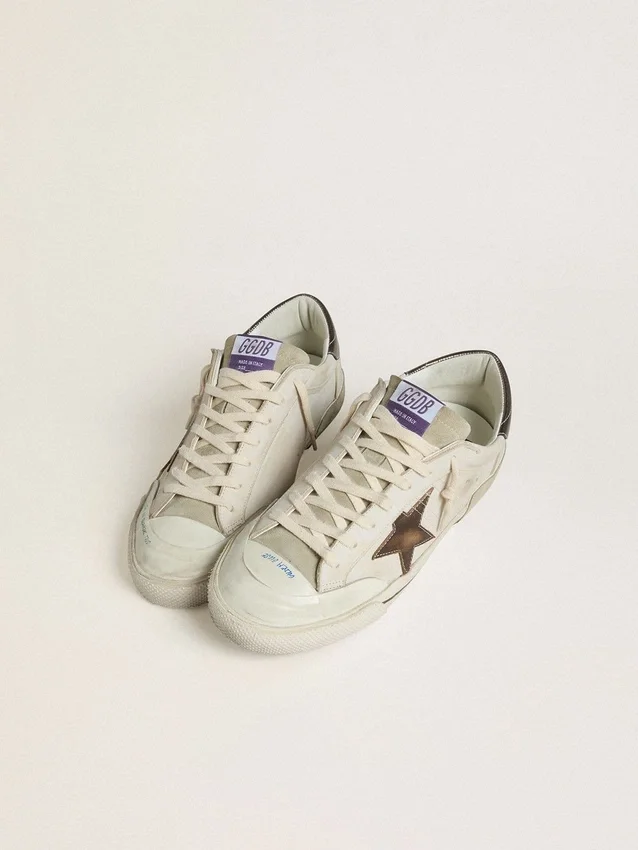 Męskie buty Super-Star LTD z zamszu z brązową skórzaną gwiazdą i metaliczną skórzaną wstawką na pięcie