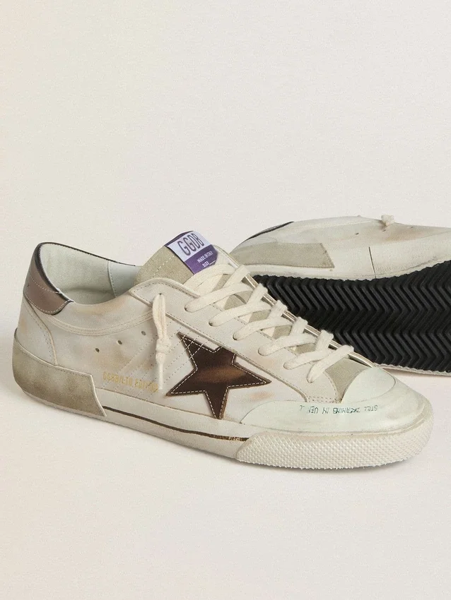 Męskie buty Super-Star LTD z zamszu z brązową skórzaną gwiazdą i metaliczną skórzaną wstawką na pięcie