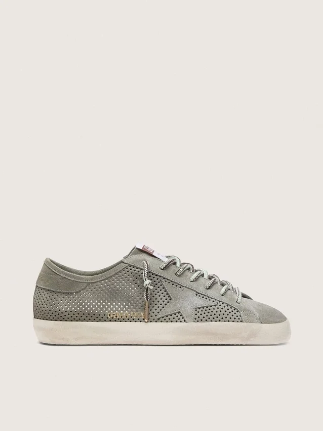 Męskie buty Super-Star LTD z zielonego perforowanego zamszu z dopasowaną zamszową gwiazdą