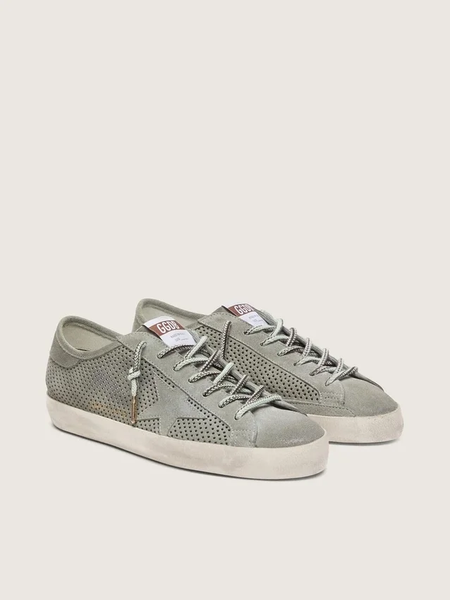 Męskie buty Super-Star LTD z zielonego perforowanego zamszu z dopasowaną zamszową gwiazdą