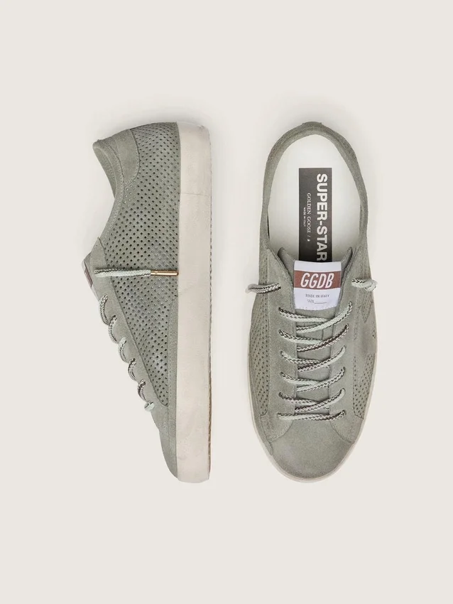 Męskie buty Super-Star LTD z zielonego perforowanego zamszu z dopasowaną zamszową gwiazdą